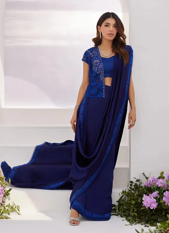 Farah Talib Aziz Zaza Luxe Pret 24 Blue Silk – view 1 – Poshaq