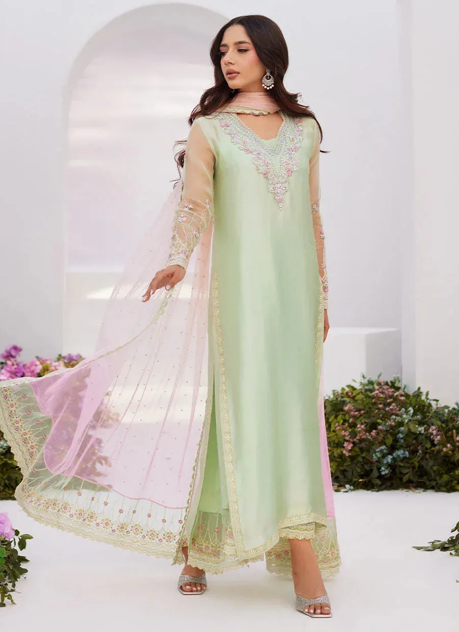 Farah Talib Aziz Zaza Luxe Pret 24 Green Raw Silk – view 1 – Poshaq