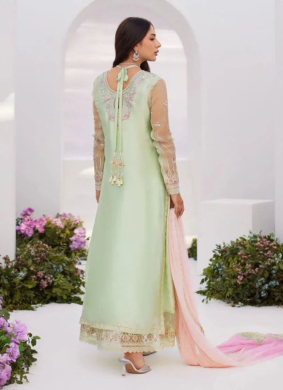 Farah Talib Aziz Zaza Luxe Pret 24 Green Raw Silk – view 2 – Poshaq