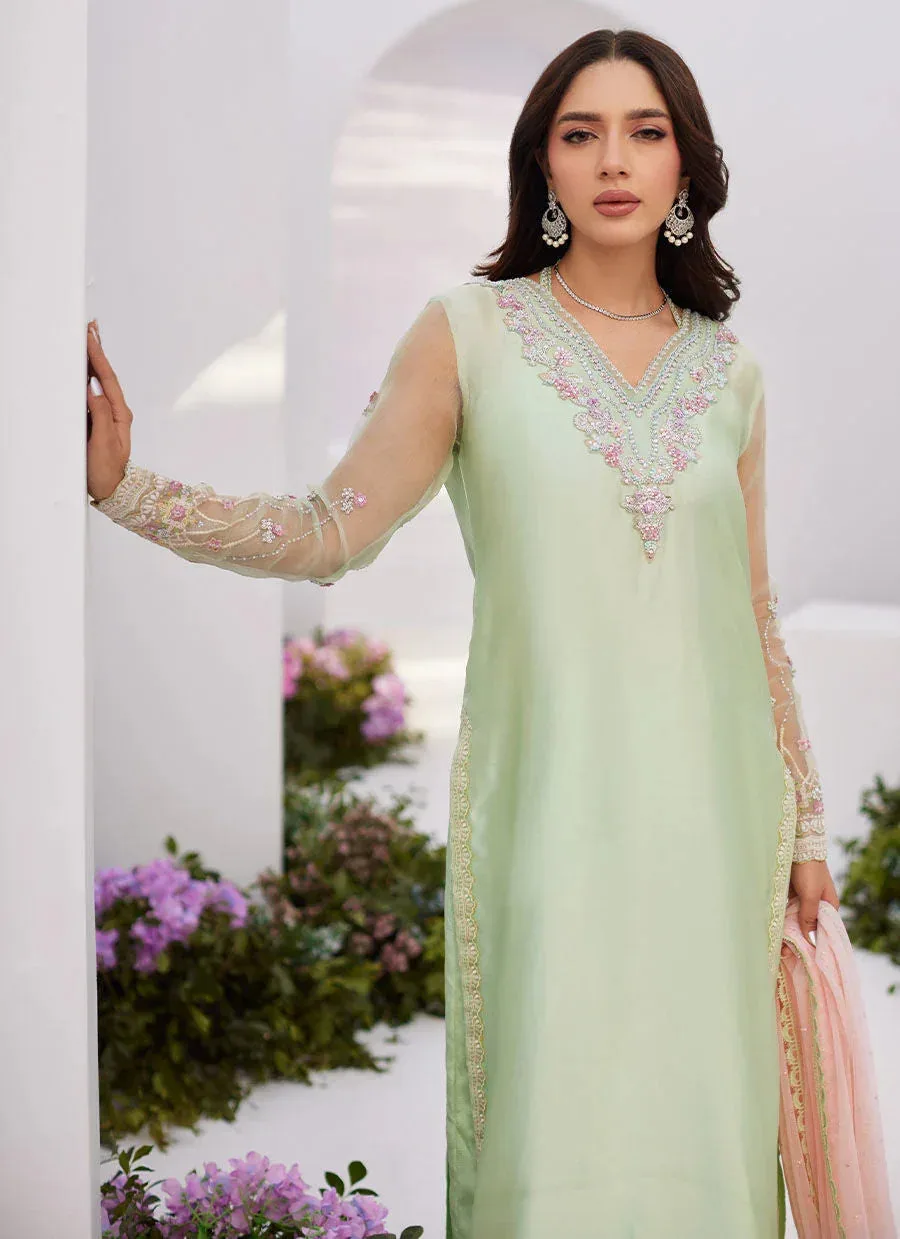 Farah Talib Aziz Zaza Luxe Pret 24 Green Raw Silk – view 3 – Poshaq