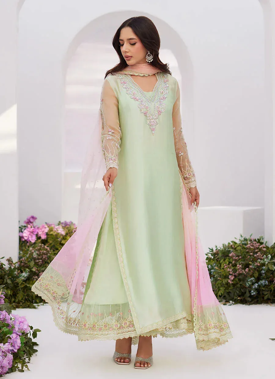 Farah Talib Aziz Zaza Luxe Pret 24 Green Raw Silk – view 4 – Poshaq