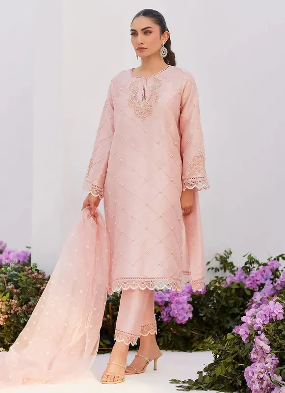 Farah Talib Aziz Zaza Luxe Pret 24 Pink Raw Silk – view 1 – Poshaq