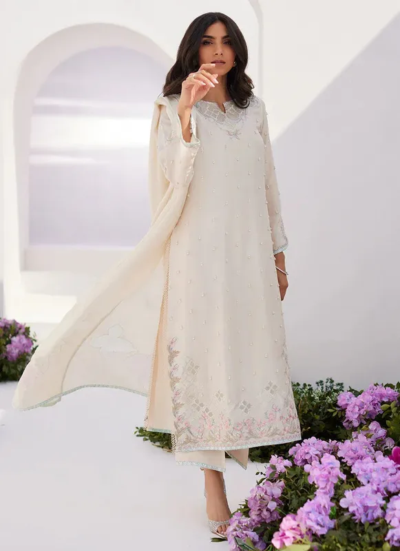 Farah Talib Aziz Zaza Luxe Pret 24 Ivory Raw Silk – view 1 – Poshaq