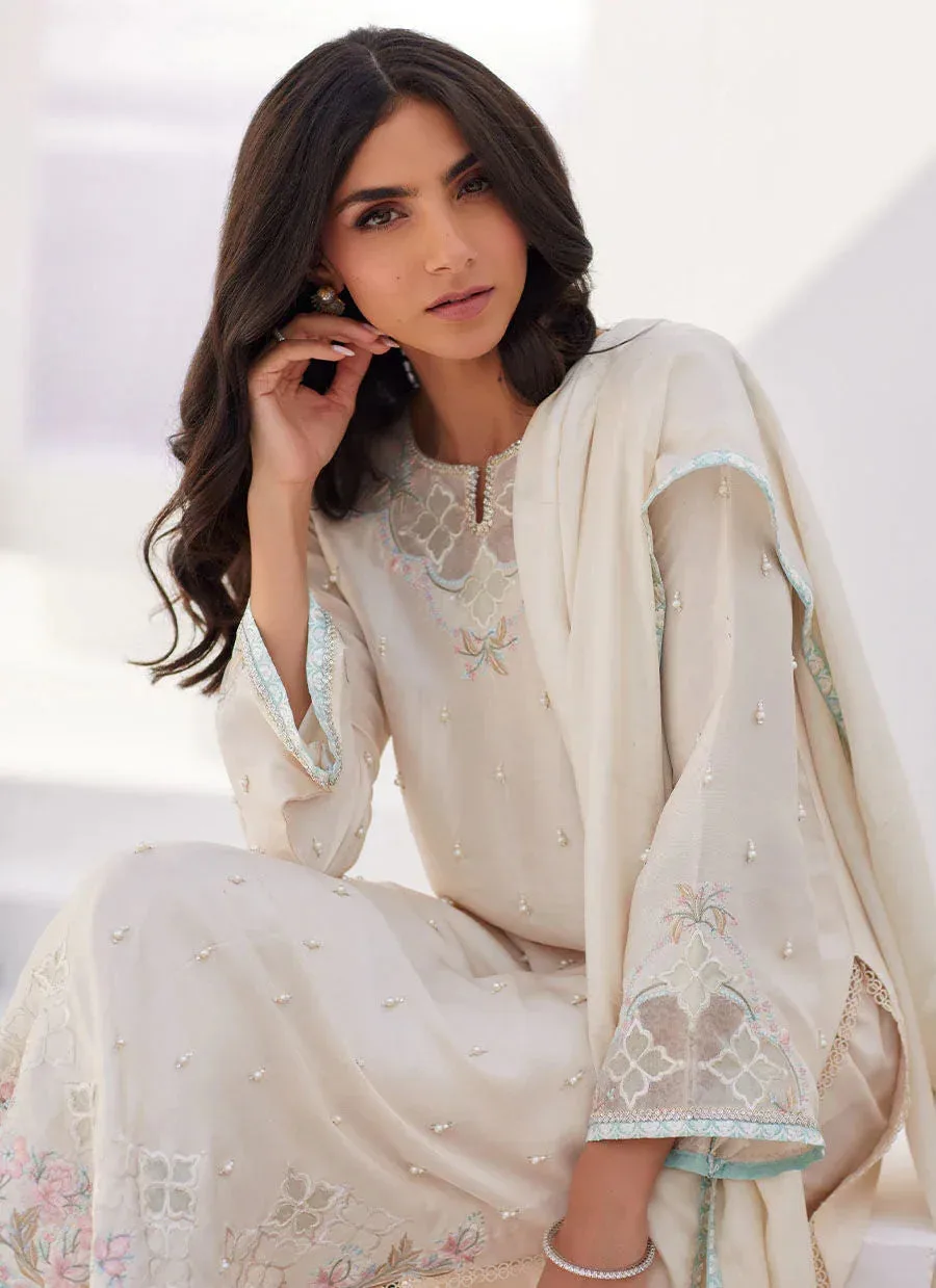Farah Talib Aziz Zaza Luxe Pret 24 Ivory Raw Silk – view 5 – Poshaq