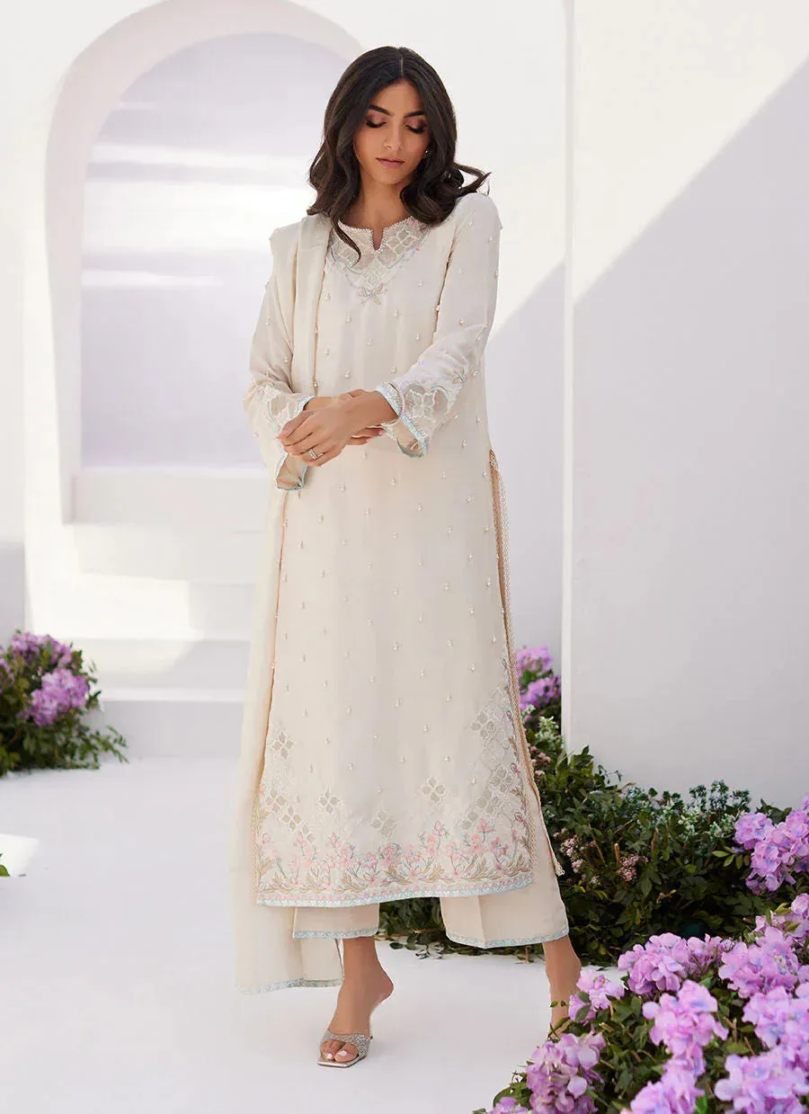 Farah Talib Aziz Zaza Luxe Pret 24 Ivory Raw Silk – view 6 – Poshaq