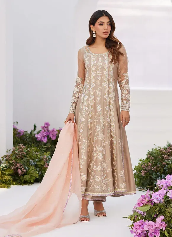 Farah Talib Aziz Zaza Luxe Pret 24 Peach Raw Silk – view 1 – Poshaq
