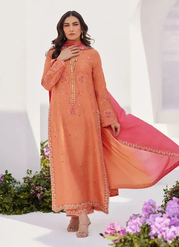 Farah Talib Aziz Zaza Luxe Pret 24 Coral Raw Silk – view 1 – Poshaq