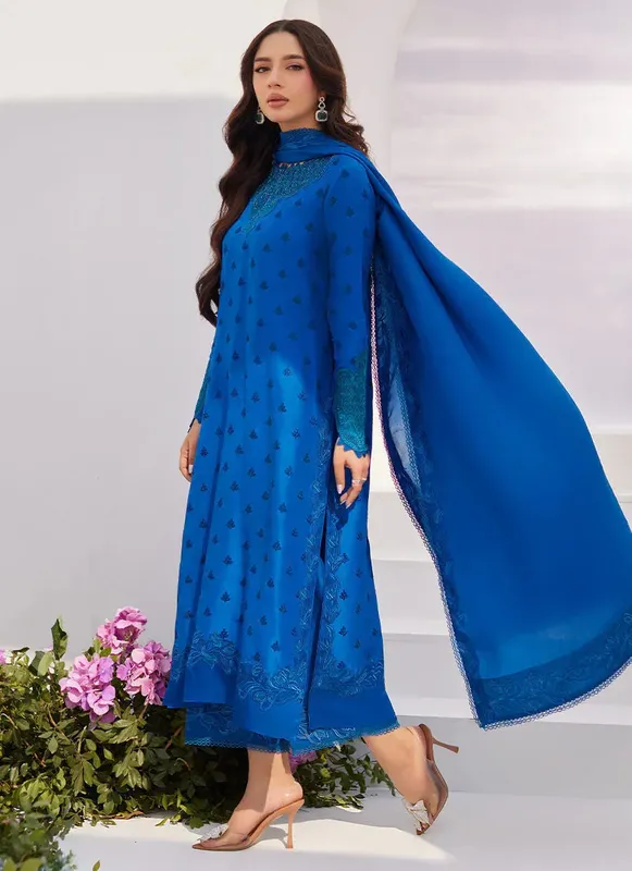 Farah Talib Aziz Zaza Luxe Pret 24 Blue Raw Silk – view 1 – Poshaq