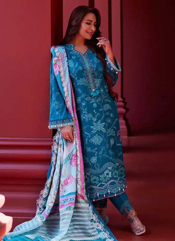 Farah Talib Aziz Suay Lawn 24 Teal Jacquard – view 1 – Poshaq