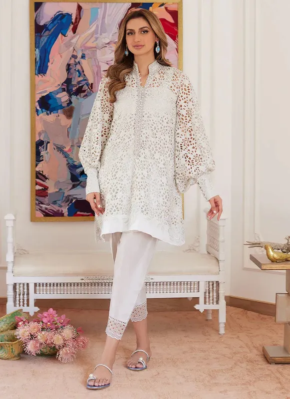 Farah Talib Aziz Luna Eid Collection 24 Ivory Raw Silk – view 1 – Poshaq