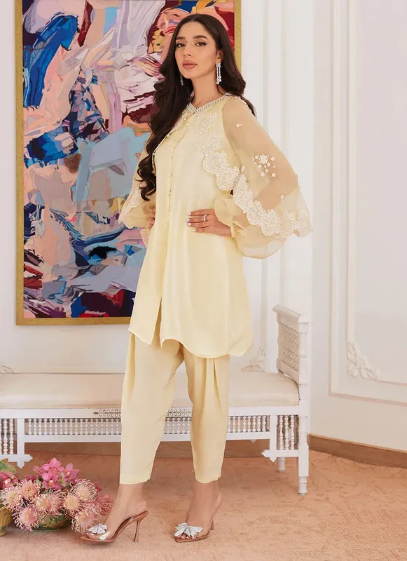 Farah Talib Aziz Luna Eid Collection 24 Yellow Raw Silk – view 1 – Poshaq