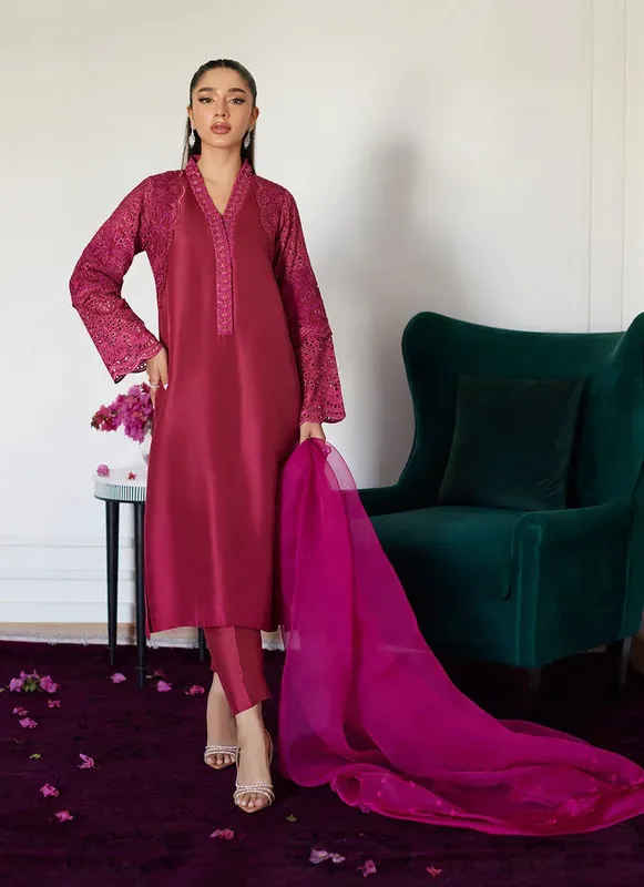Farah Talib Aziz Luna Eid Collection 24 Magenta Raw Silk – view 1 – Poshaq