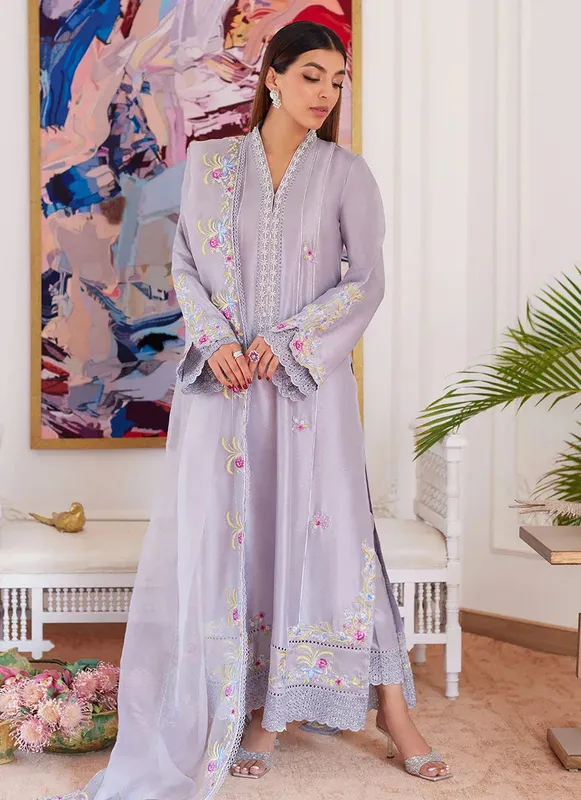 Farah Talib Aziz Luna Eid Collection 24 Silver Raw Silk – view 1 – Poshaq