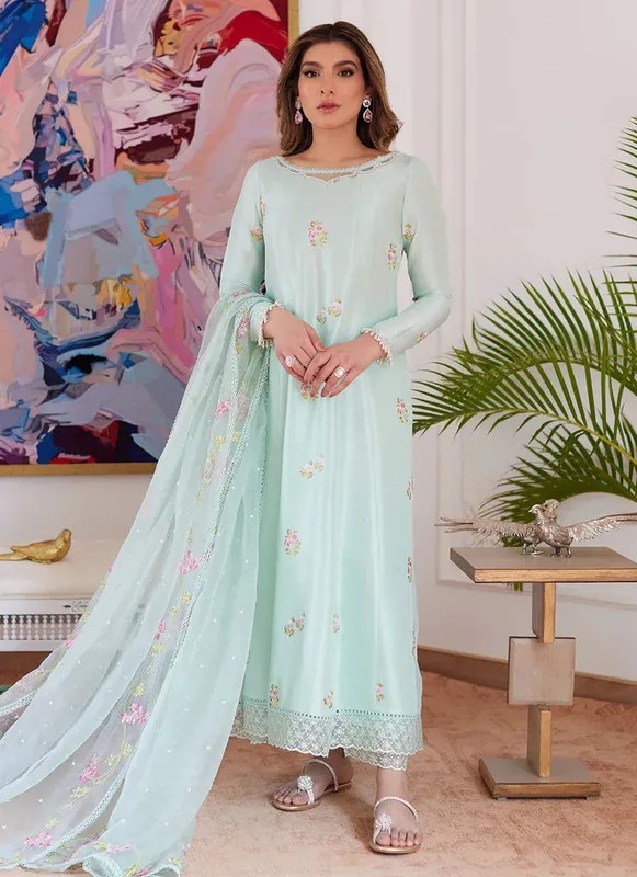 Farah Talib Aziz Luna Eid Collection 24 Mint Raw Silk – view 1 – Poshaq
