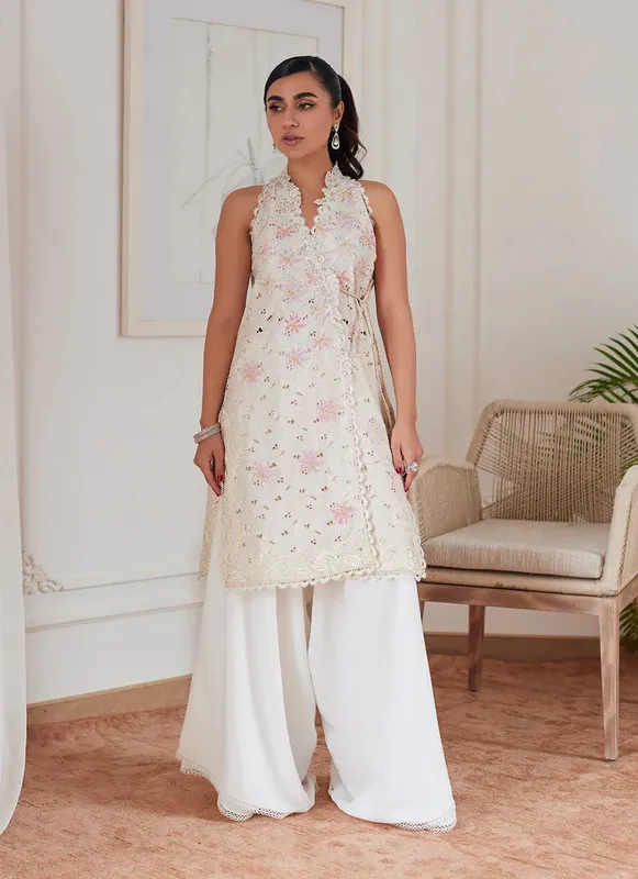Farah Talib Aziz Luna Eid Collection 24 White Raw Silk – view 1 – Poshaq