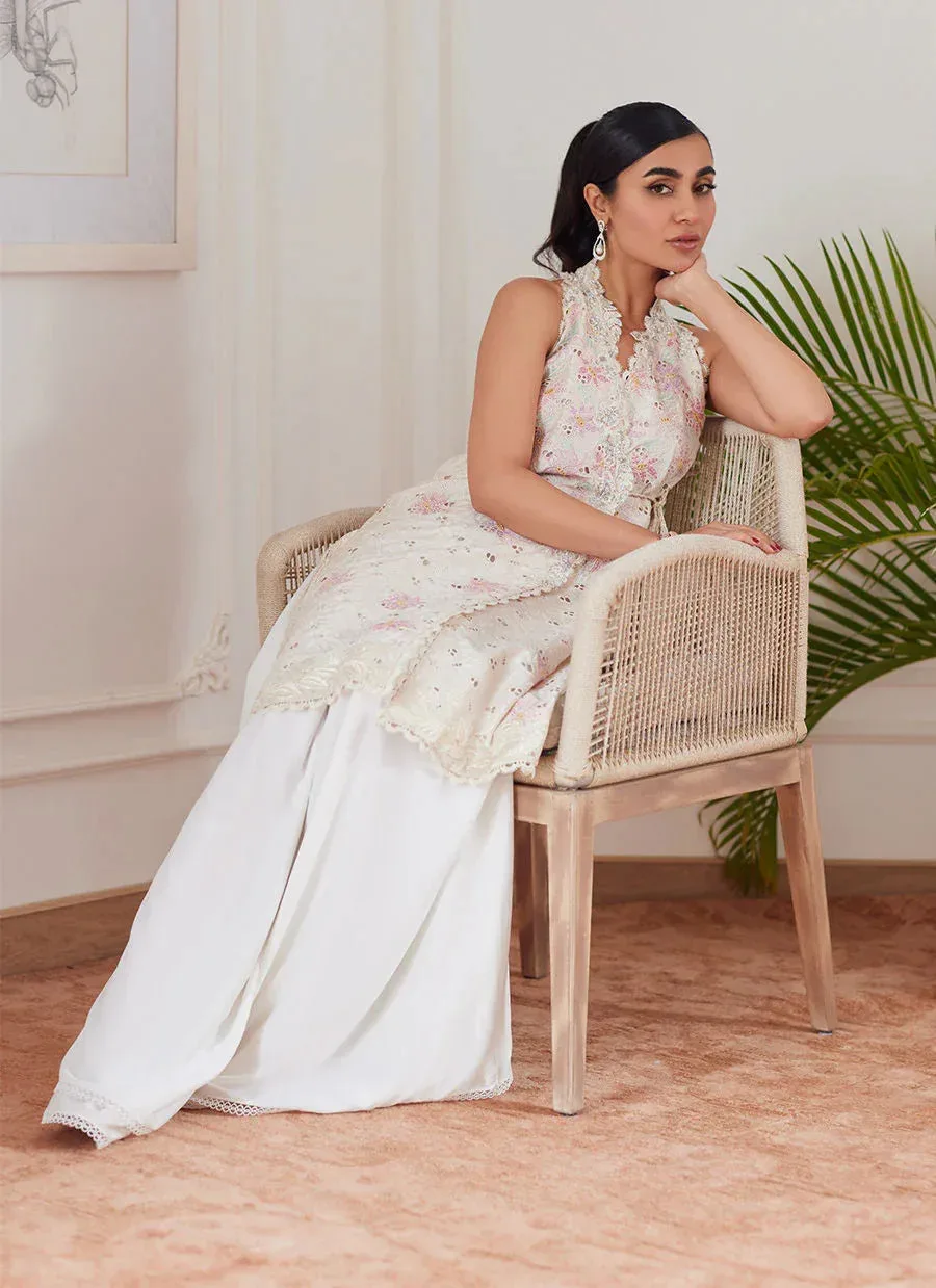 Farah Talib Aziz Luna Eid Collection 24 White Raw Silk – view 3 – Poshaq