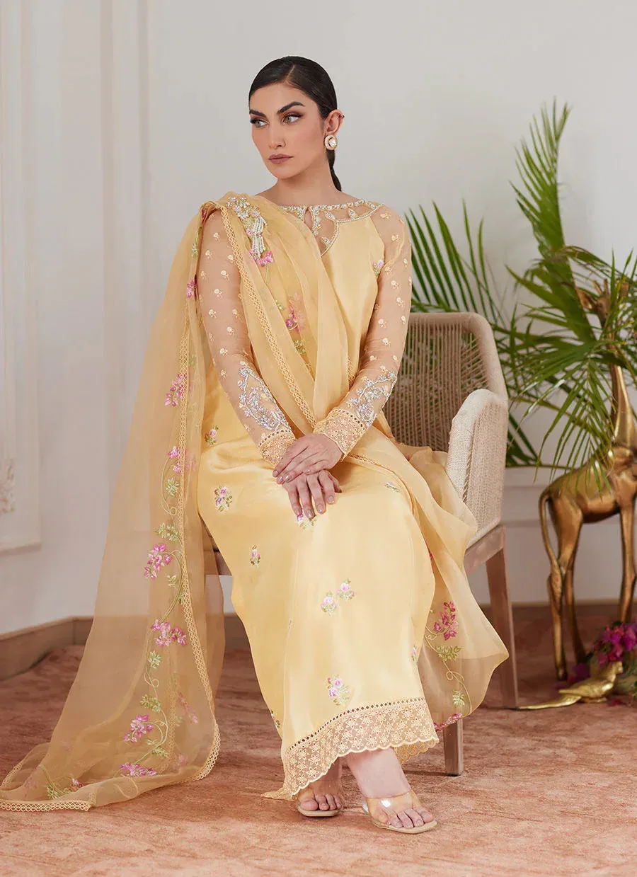 Farah Talib Aziz Luna Eid Collection 24 Yellow Raw Silk – view 3 – Poshaq