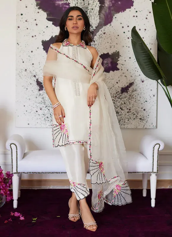 Farah Talib Aziz Luna Eid Collection 24 White Raw Silk – view 1 – Poshaq