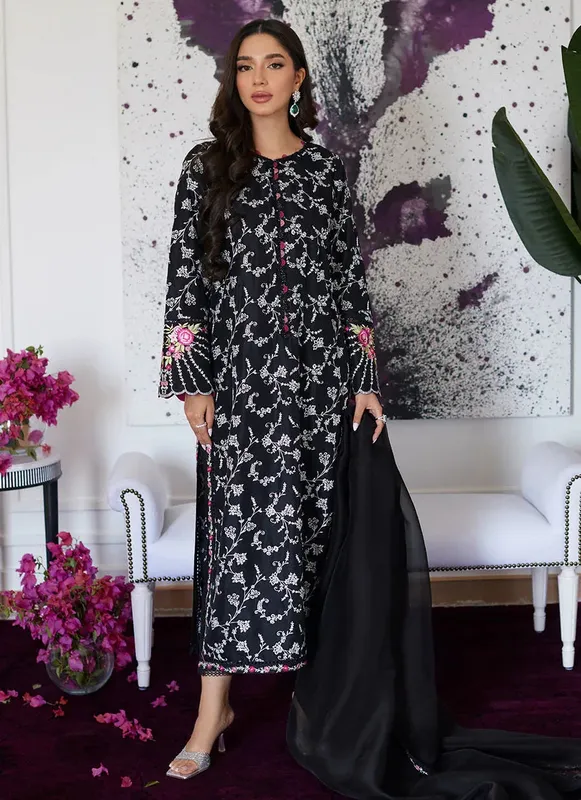 Farah Talib Aziz Luna Eid Collection 24 Black Raw Silk – view 1 – Poshaq