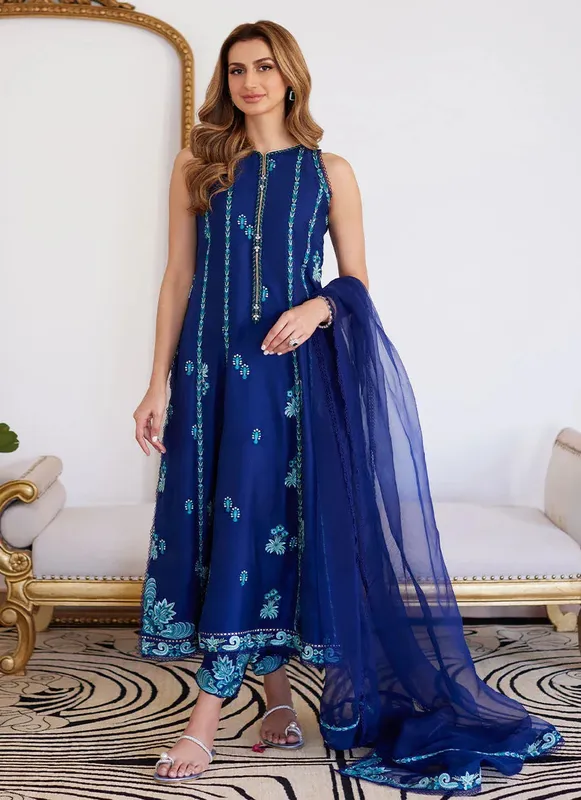 Farah Talib Aziz Luna Eid Collection 24 Blue Raw Silk – view 1 – Poshaq