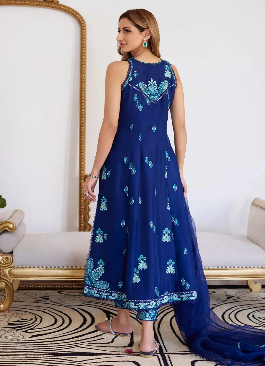 Farah Talib Aziz Luna Eid Collection 24 Blue Raw Silk – view 2 – Poshaq
