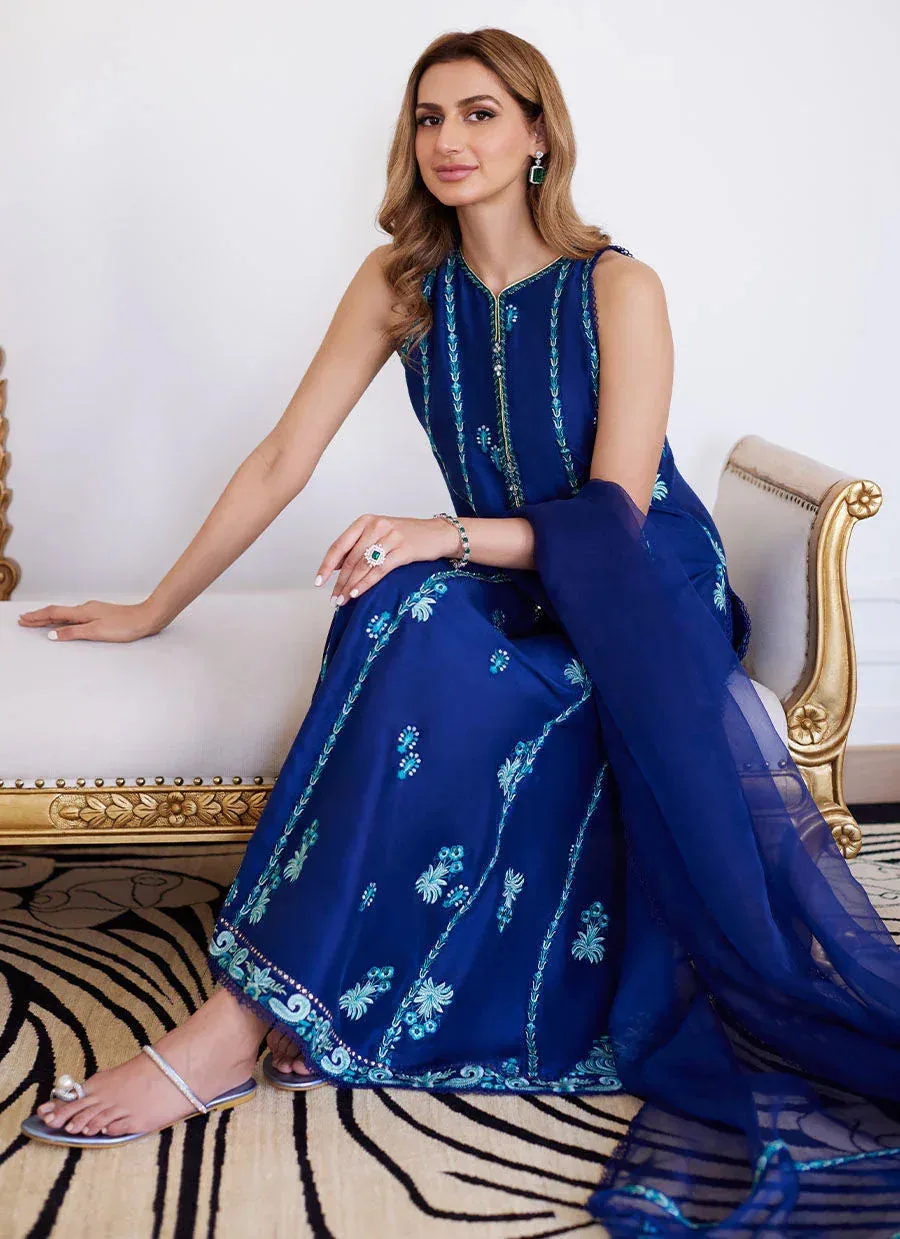 Farah Talib Aziz Luna Eid Collection 24 Blue Raw Silk – view 3 – Poshaq