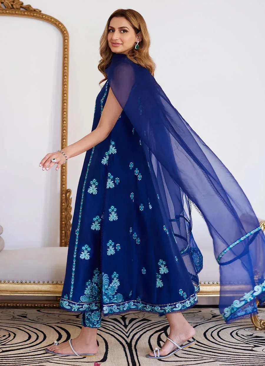 Farah Talib Aziz Luna Eid Collection 24 Blue Raw Silk – view 4 – Poshaq