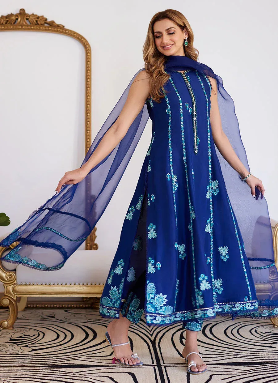 Farah Talib Aziz Luna Eid Collection 24 Blue Raw Silk – view 5 – Poshaq