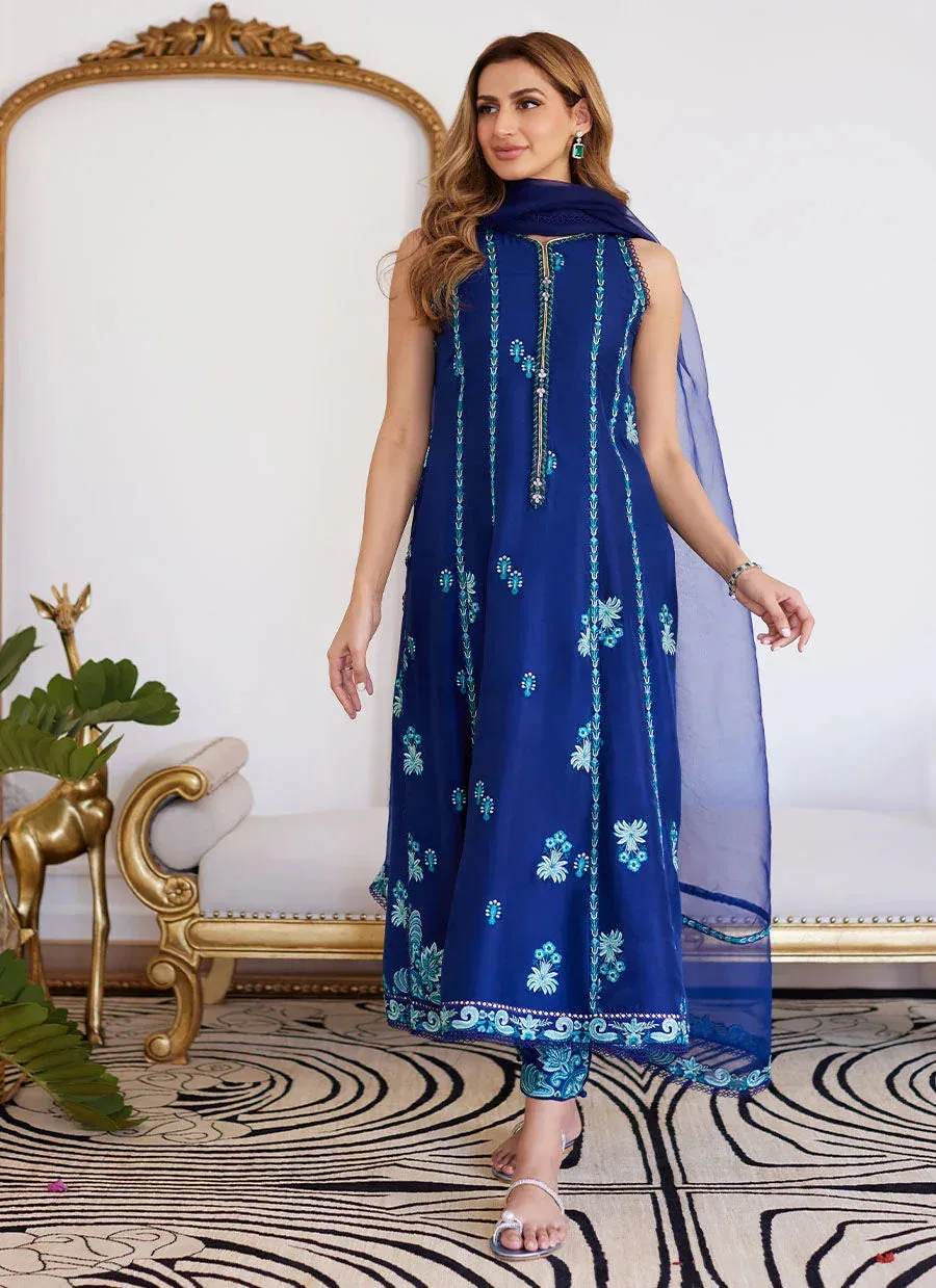 Farah Talib Aziz Luna Eid Collection 24 Blue Raw Silk – view 6 – Poshaq