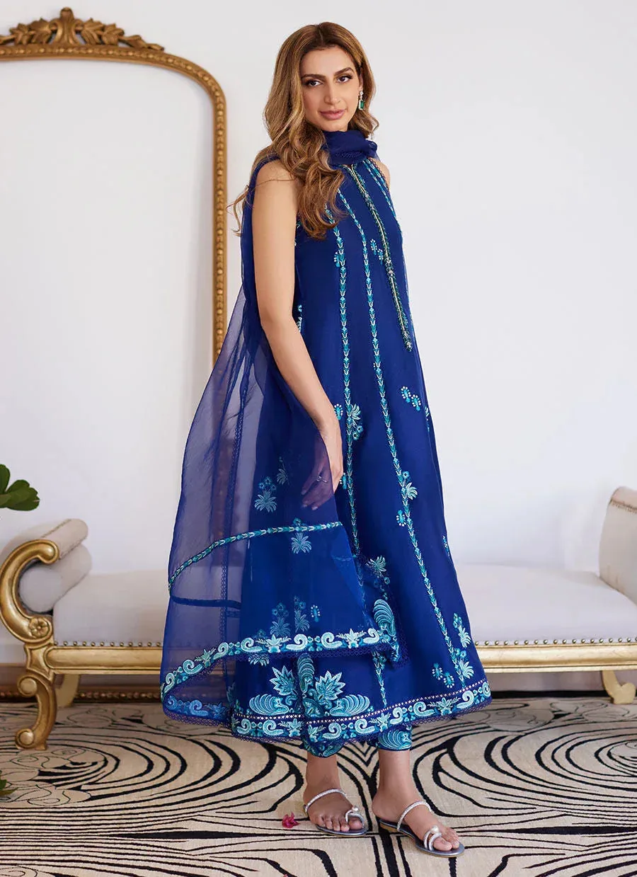 Farah Talib Aziz Luna Eid Collection 24 Blue Raw Silk – view 8 – Poshaq