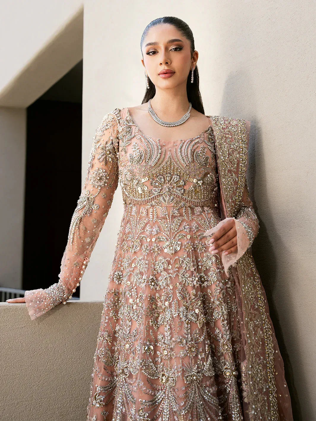 Epoque Reverie Eternelle Blush Pink Organza – view 3 – Poshaq