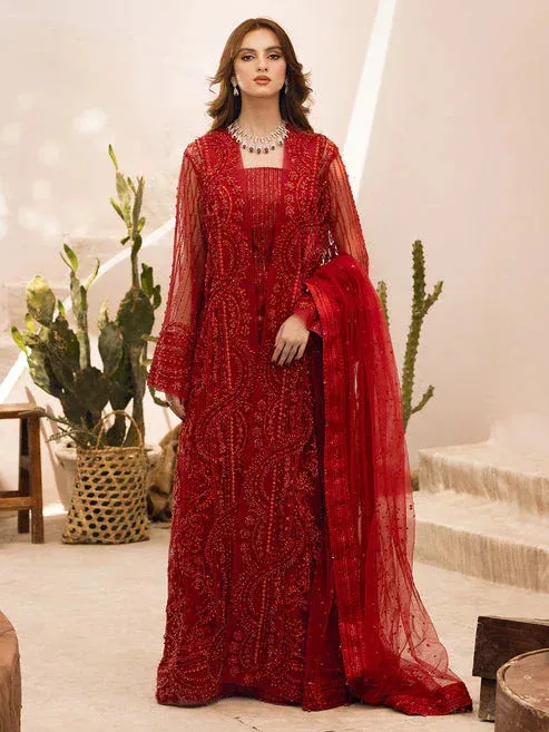 Epoque Le Tresor Luxury Pret Red Raw Silk – view 1 – Poshaq