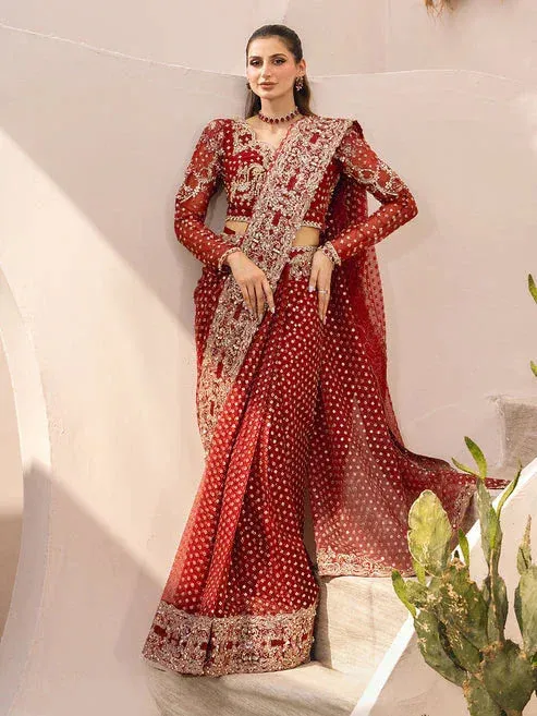 Epoque Le Tresor Luxury Pret Maroon Organza – view 1 – Poshaq