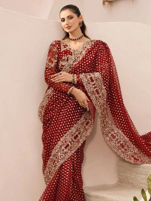 Epoque Le Tresor Luxury Pret Maroon Organza – view 3 – Poshaq