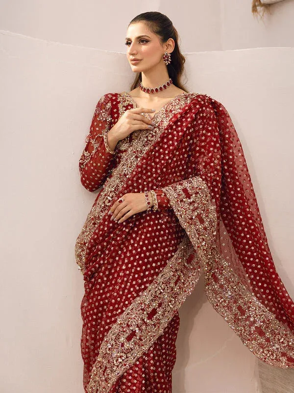 Epoque Le Tresor Luxury Pret Maroon Organza – view 5 – Poshaq
