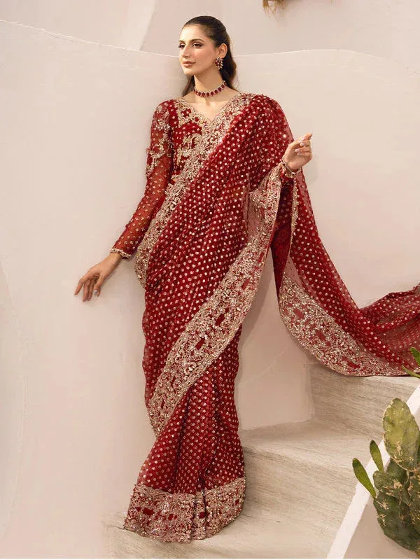 Epoque Le Tresor Luxury Pret Maroon Organza – view 6 – Poshaq
