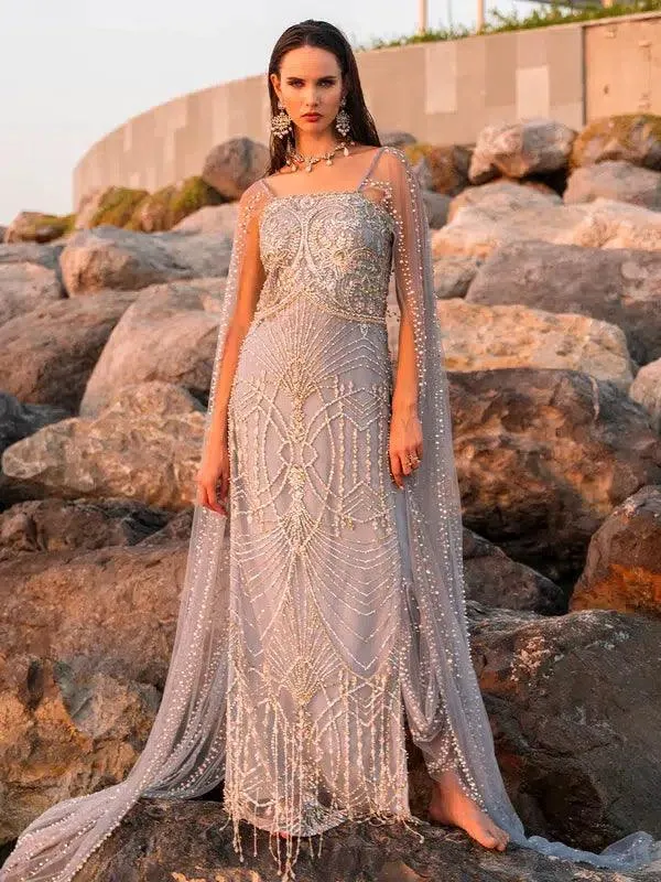 Epoque Ciel Luxury Couture Grey Raw Silk – view 1 – Poshaq