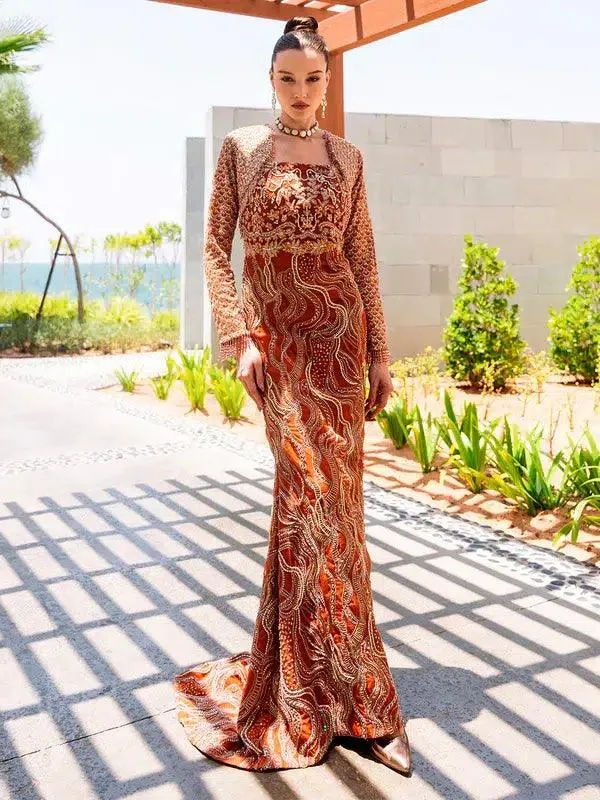 Epoque Ciel Luxury Couture Rust Organza – view 1 – Poshaq