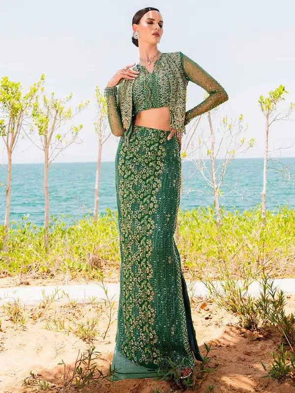 Epoque Ciel Luxury Couture Green Raw Silk – view 1 – Poshaq
