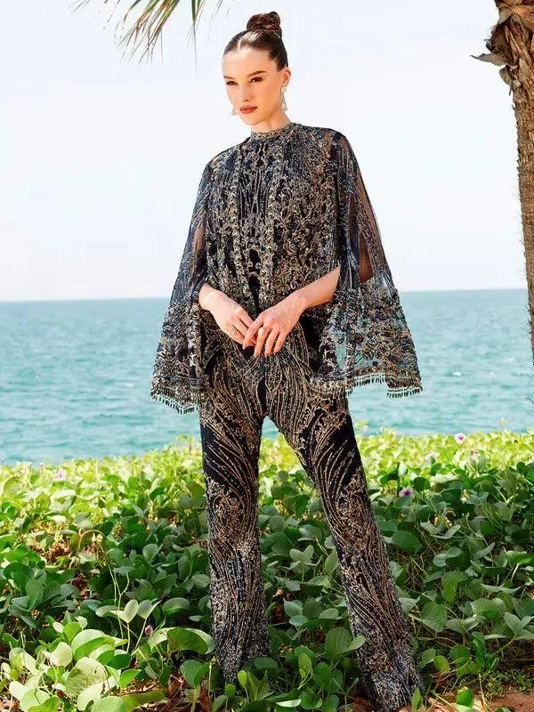 Epoque Ciel Luxury Couture Black Raw Silk – view 1 – Poshaq