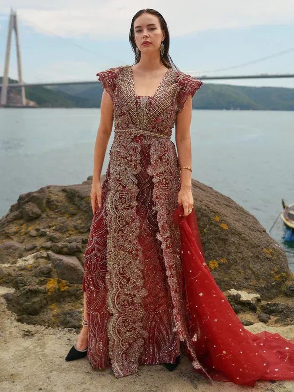 Epoque Ciel Luxury Couture Red Raw Silk – view 1 – Poshaq