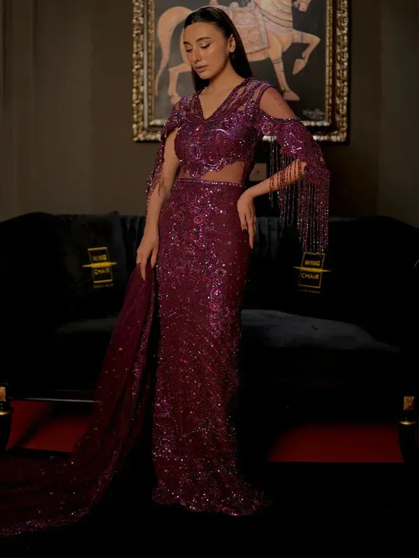 Epoque Ciel Luxury Couture Plum Net – view 1 – Poshaq