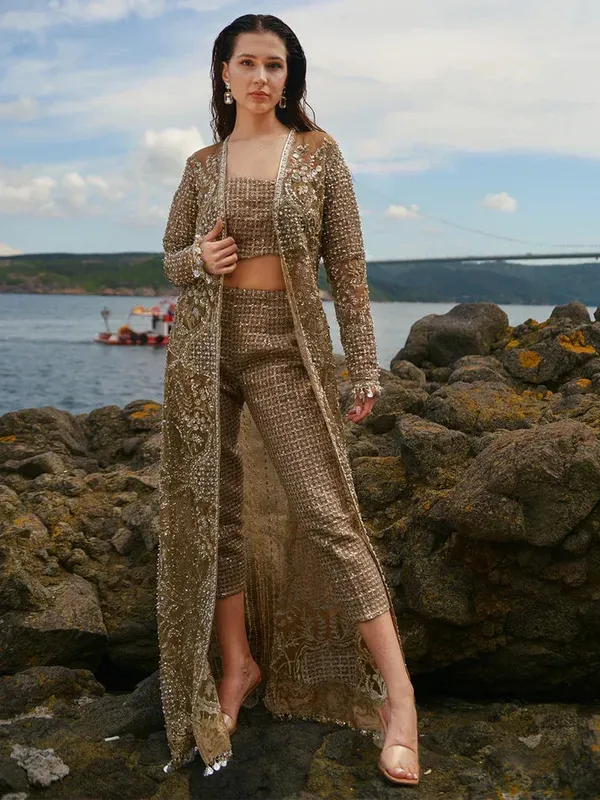 Epoque Ciel Luxury Couture Gold Raw Silk – view 1 – Poshaq