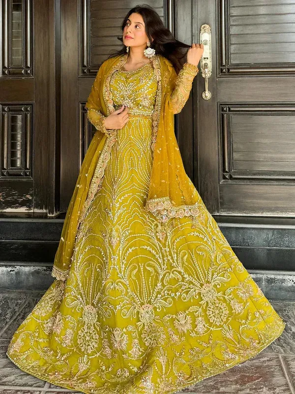 Epoque Avanti Wedding Formals Mustard Raw Silk – view 1 – Poshaq
