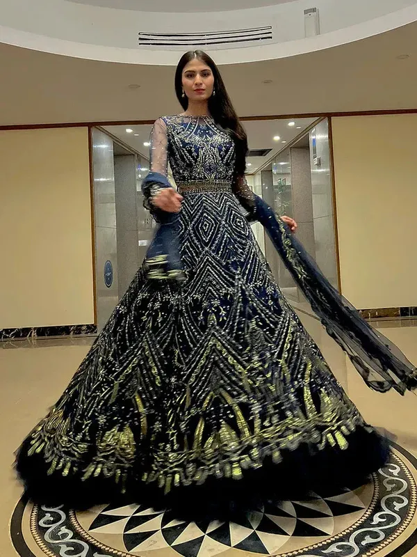 Epoque Avanti Wedding Formals Blue Raw Silk – view 1 – Poshaq