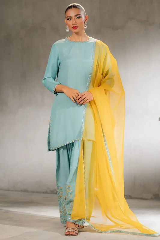 Ego Diva Premium Ferozi Raw Silk – view 1 – Poshaq