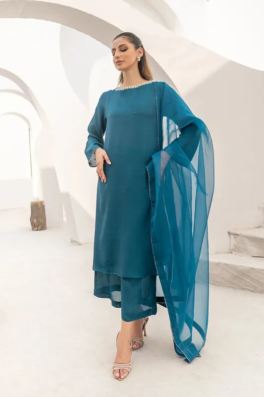 Ego Diva Premium Teal Raw Silk – view 1 – Poshaq