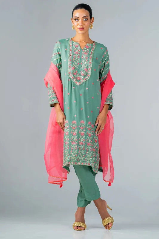 Ego Diva Premium Mint Green Raw Silk – view 1 – Poshaq