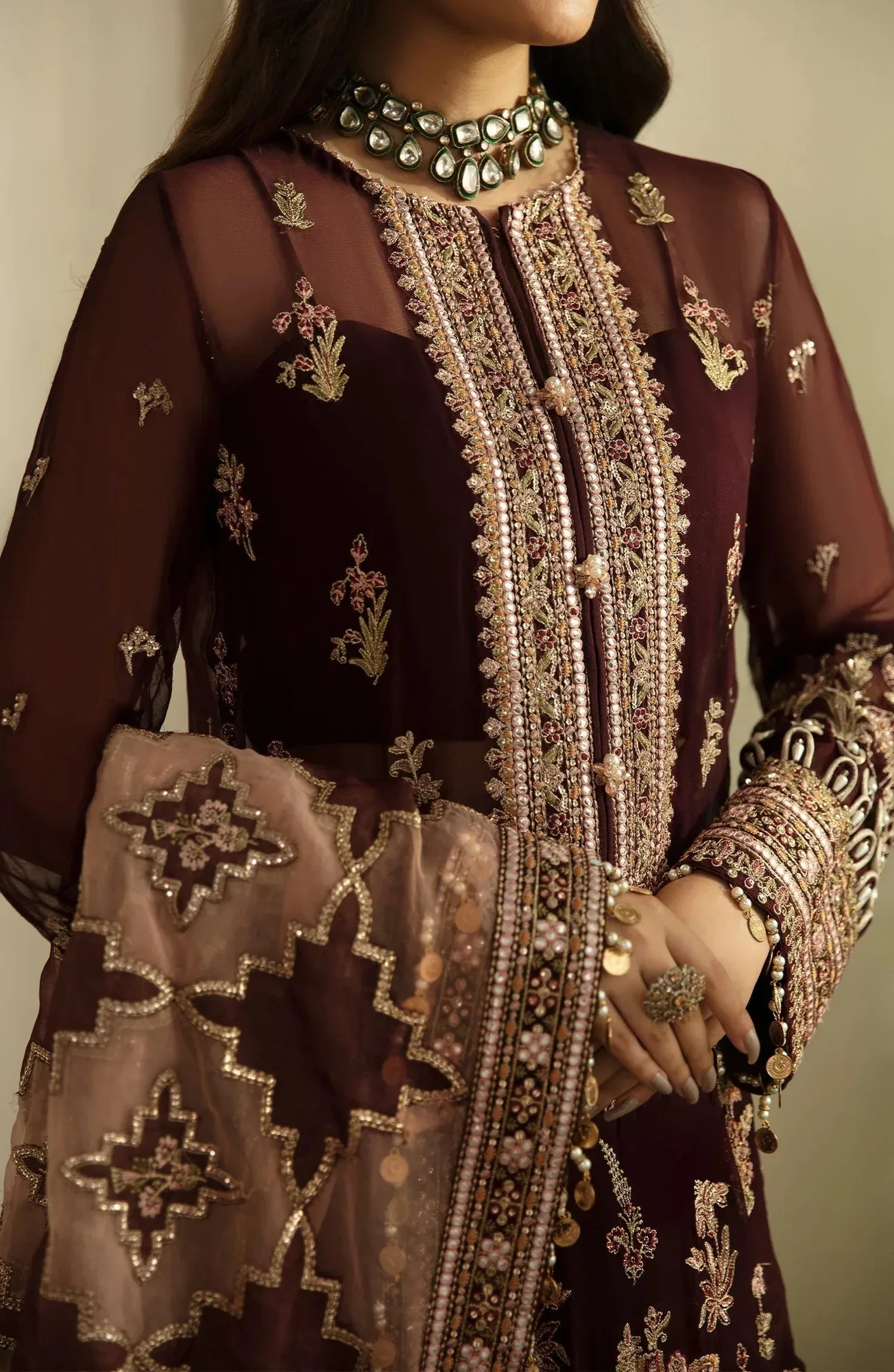 Eleshia Zarin Wedding Formals 24 Dark Brown Raw Silk – view 4 – Poshaq