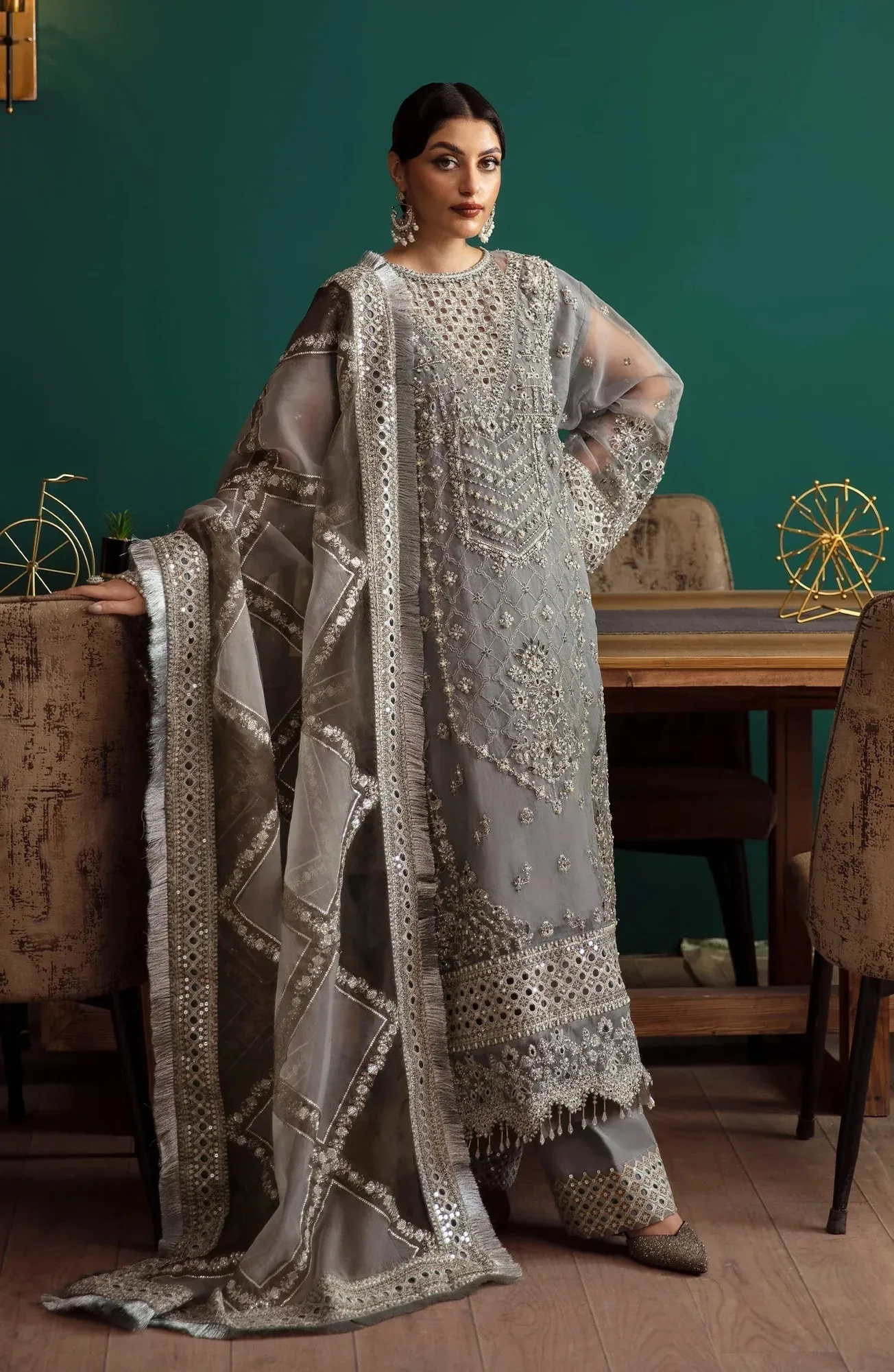 Eleshia Zarin Wedding Formals 24 Dark Gray Raw Silk – view 1 – Poshaq